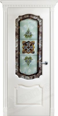 межкомнатная дверь Оникс «Венеция фреза» (остекленная (витраж сиреневый), эмаль белая)
